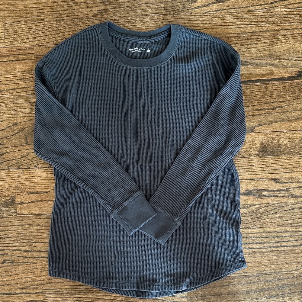 Abercrombie and Fitch Light Waffle Knit Crewneck Long Sleeve - Charcoal